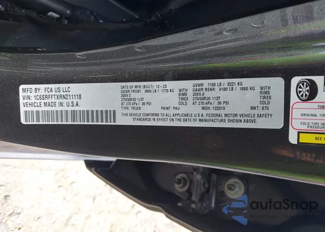 2024 Ram 1500 Big Horn 4X4 5'7 Box from USA, damaged, VIN 1C6SRFFTXRN211118